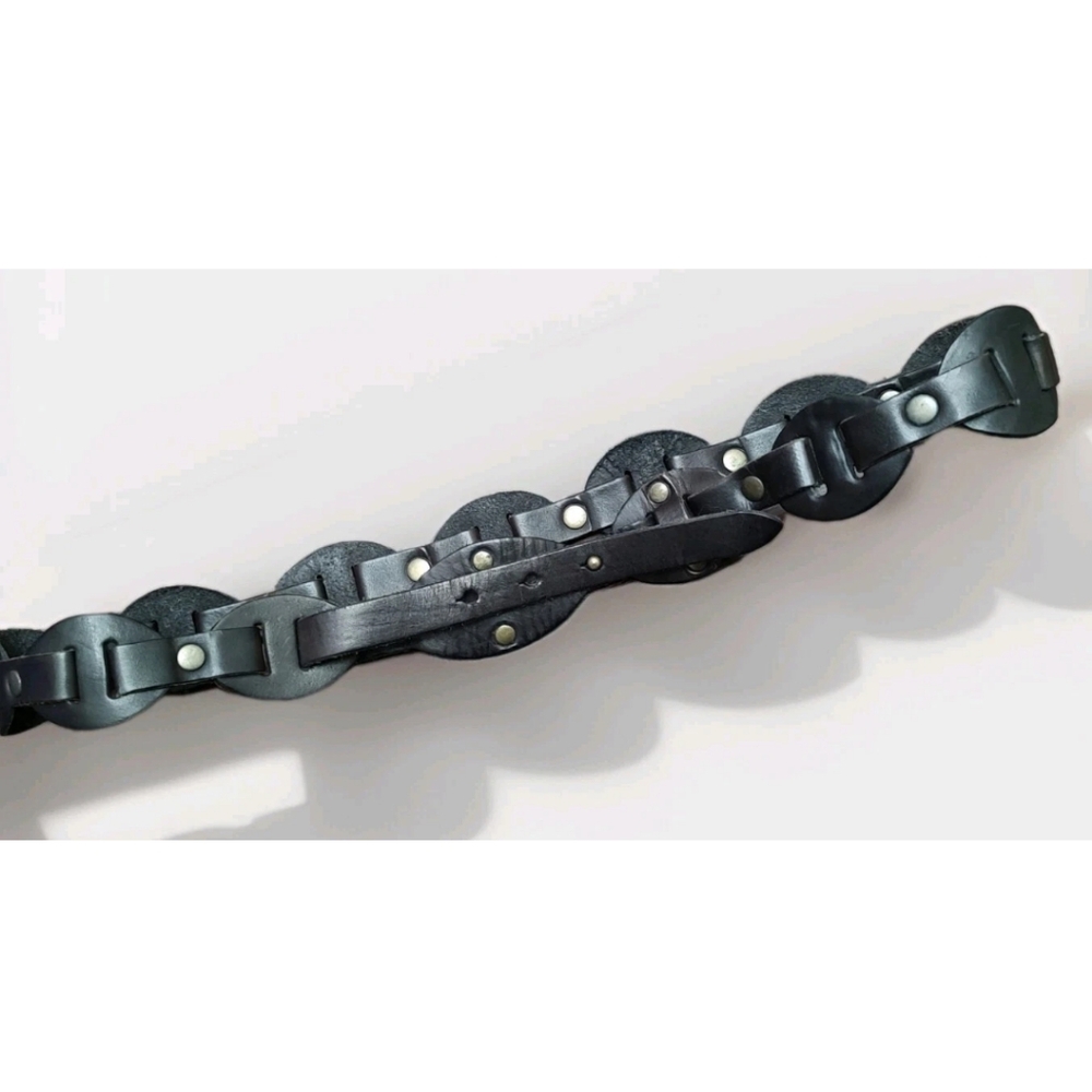Gap Black Leather Retro Style Link Belt With Looped & Stud Closure - Picture 5 of 7